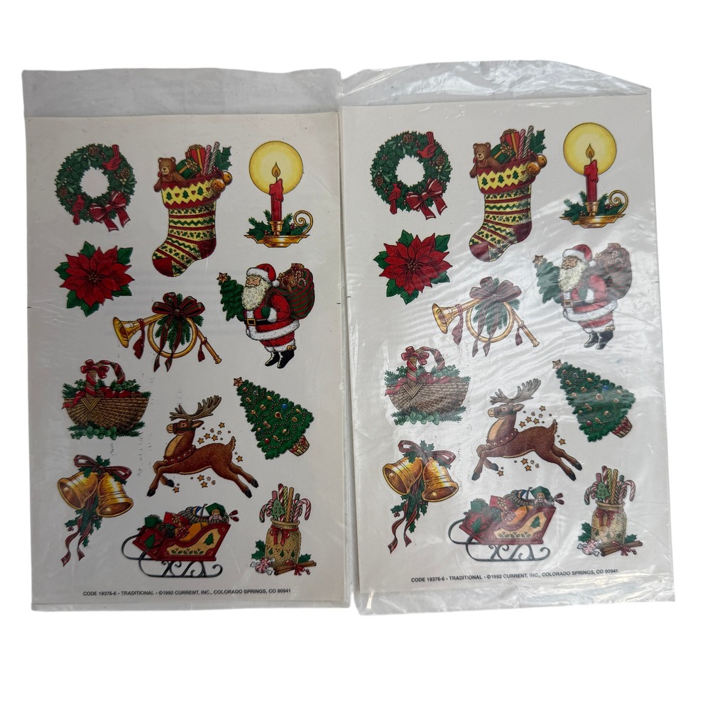 Vintage 1992 Current Inc OS Christmas Stickers Traditional Holiday Decals‎ Multi